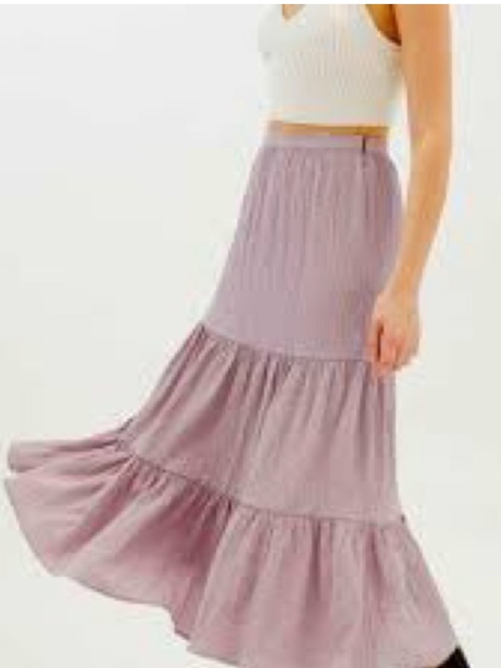 URBAN Outfitters Odessa Tiered Ruffle Midi Skirt Lilac Pastel Cottagecore